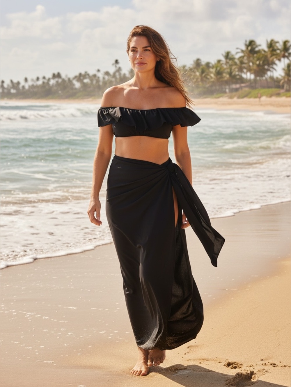 EUC Trina Turk Off-the-Shoulder Ruffle Bikini Top only – Size 8‎